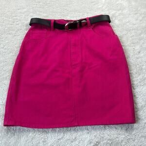 Vintage 80s Jeanjer Jeans Jordache hot pink belted jean skirt, size 13 or14
